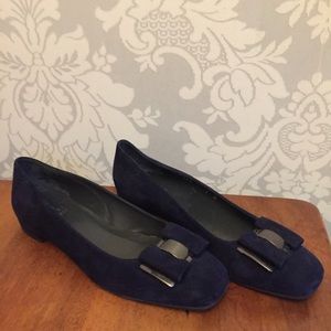 Stuart Weitzman Navy Blue Brushed Suede Flats